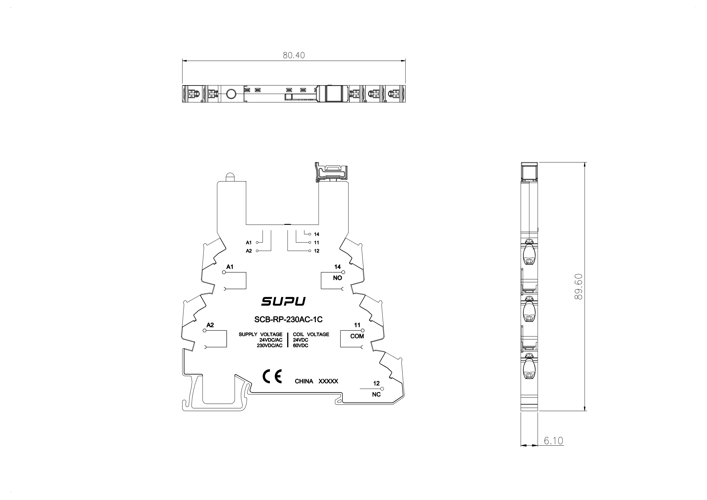 超薄型中间继电器底座SCB-RP-230AC-1C