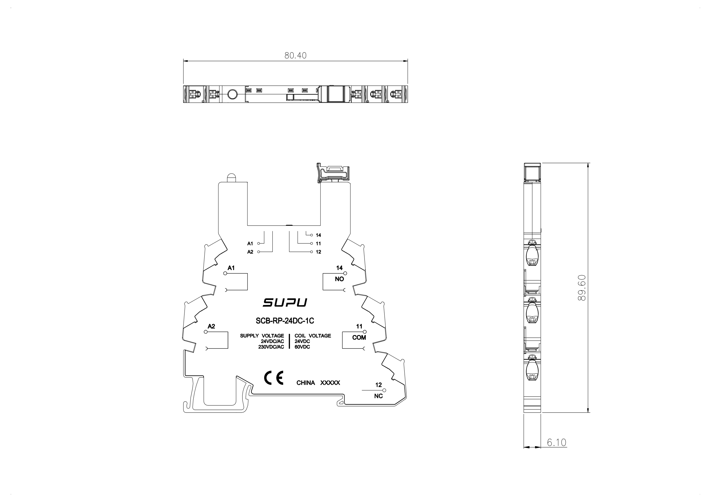 超薄型中间继电器底座SCB-RP-24DC-1C